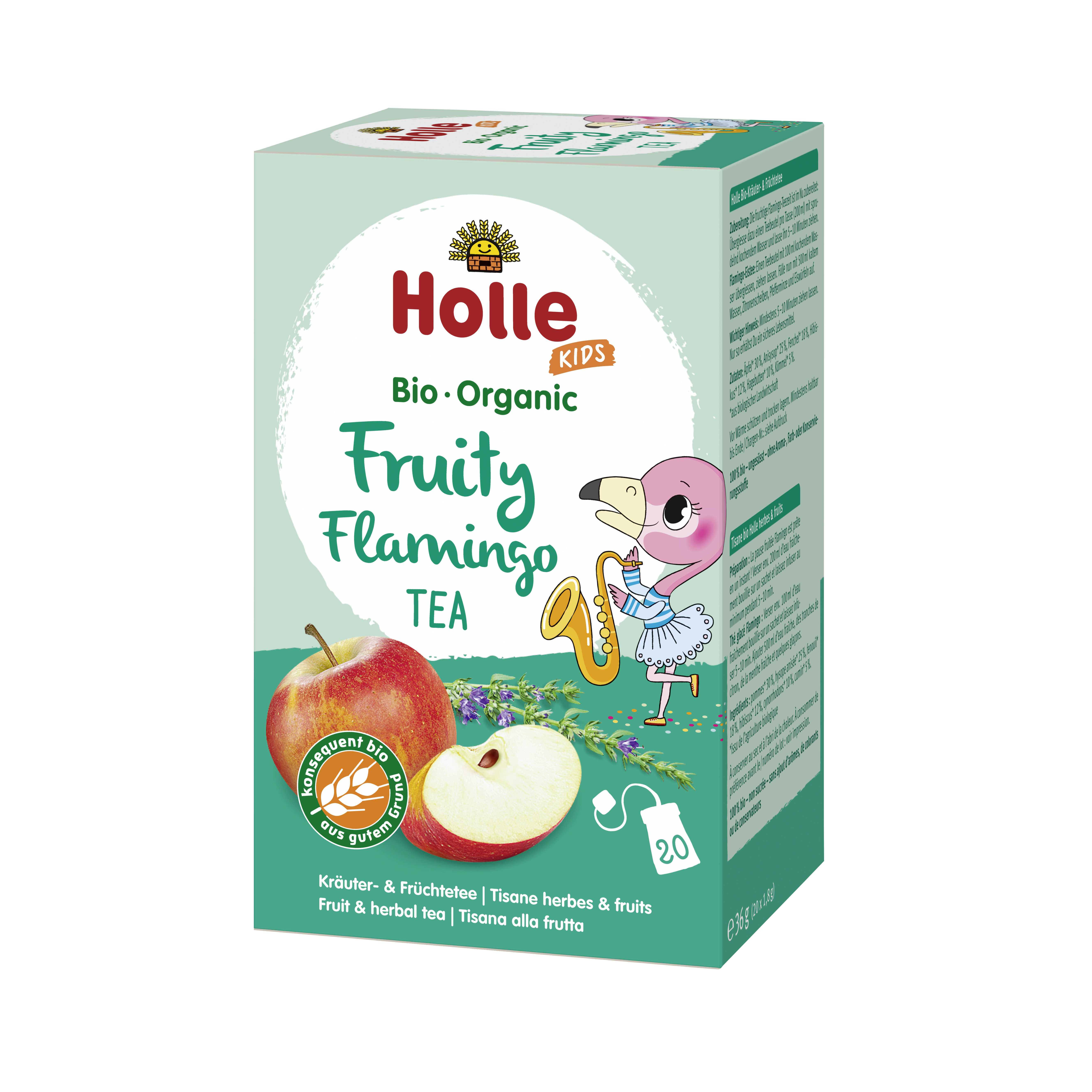 Holle Bio-Fruity Flamingo Tea 36g 100% bio – ungesüsst – ohne Aroma-, Farb- oder Konservierungsstoffe.