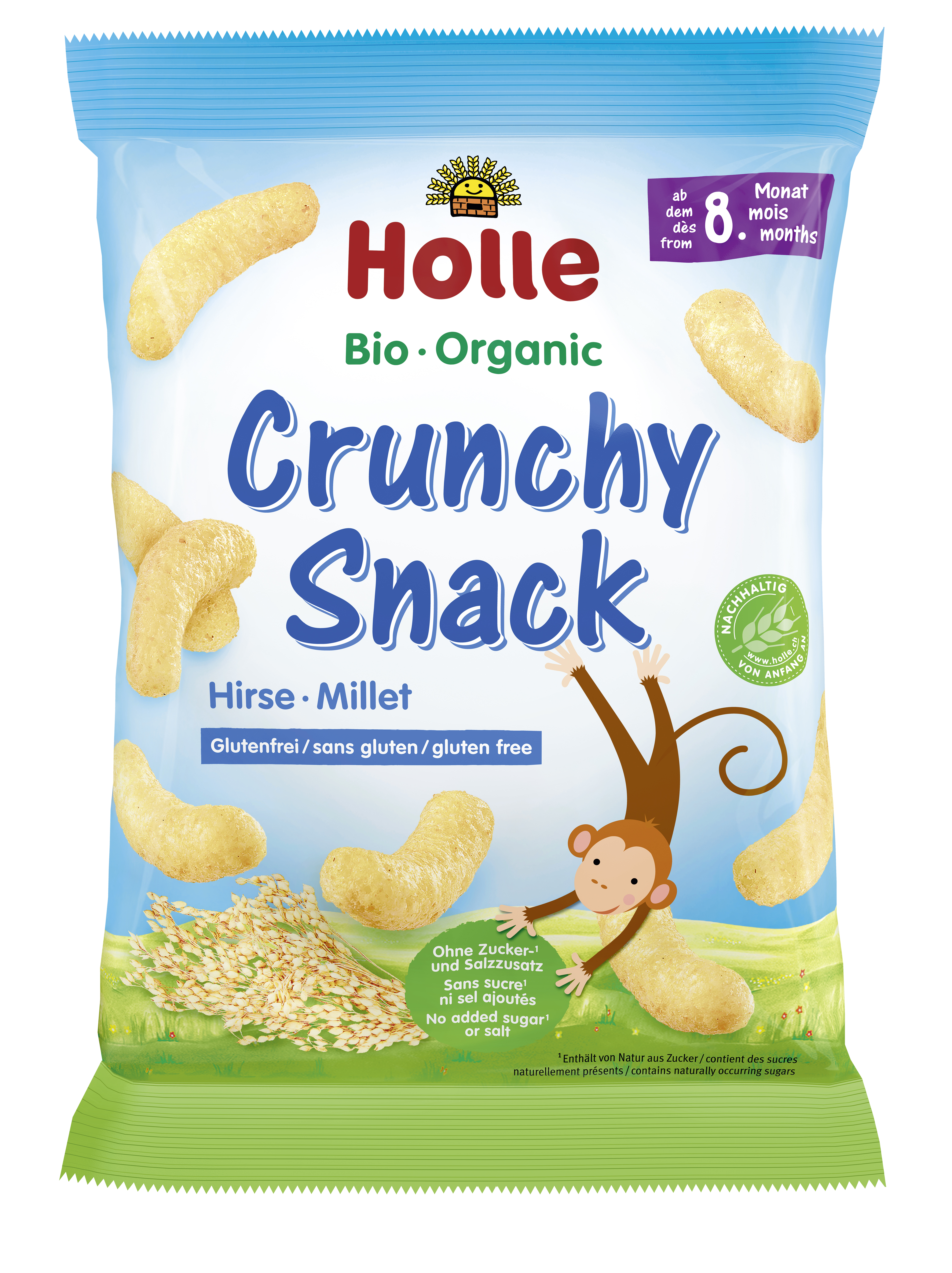 Holle Bio-Crunchy Snack Millet Whether rusks, biscuits, fruit bars, tea or weaning oil - carefully selected ingredients and nutritionally balanced recipes give your baby variety and make feeding time fun.
